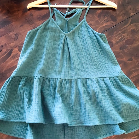 5⭐️ /ALL FOR YOU/ Fall Teal GreenPeplum Halter Tie Top - Picture 3 of 3